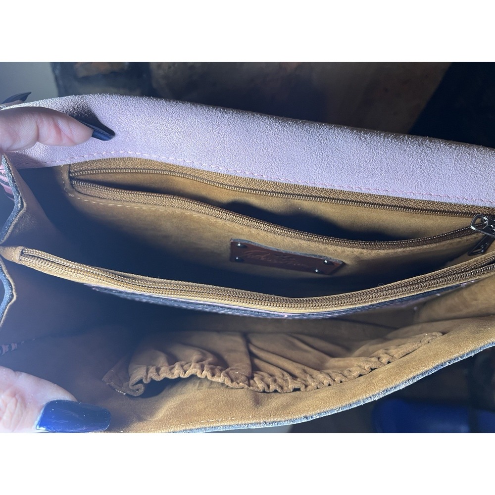 Patricia Nash Pink Embossed Crossbody Bag Snap Flap Zip Top Silver Hardware - Picture 9 of 11